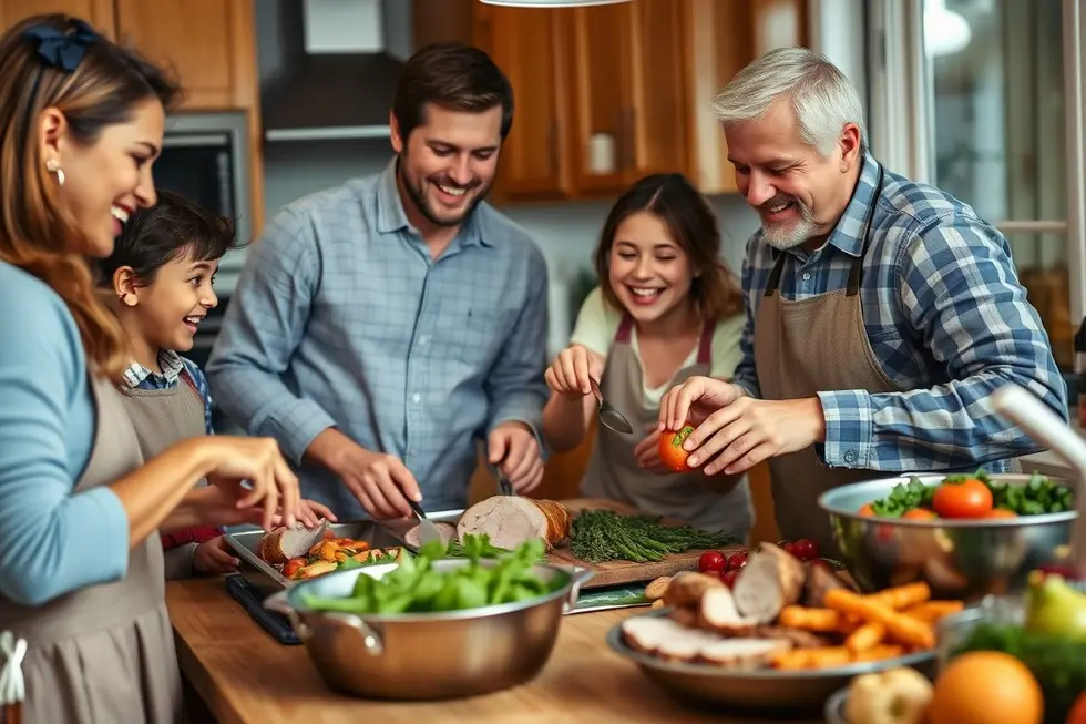 Filé Mignon Suíno: 7 Receitas Irresistíveis para Momentos Especiais 8 Uma cena familiar na cozinha, destacando o preparo de filé mignon suíno com alegria.