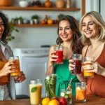 Mulheres saudáveis brindando com bebidas permitidas no jejum intermitente