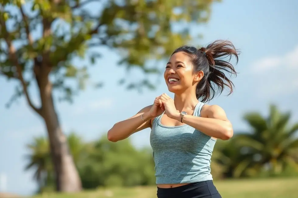 Jejum Intermitente: 7 Dicas Para Transformar Seu Estilo de Vida 8 Mulher se exercitando ao ar livre.
