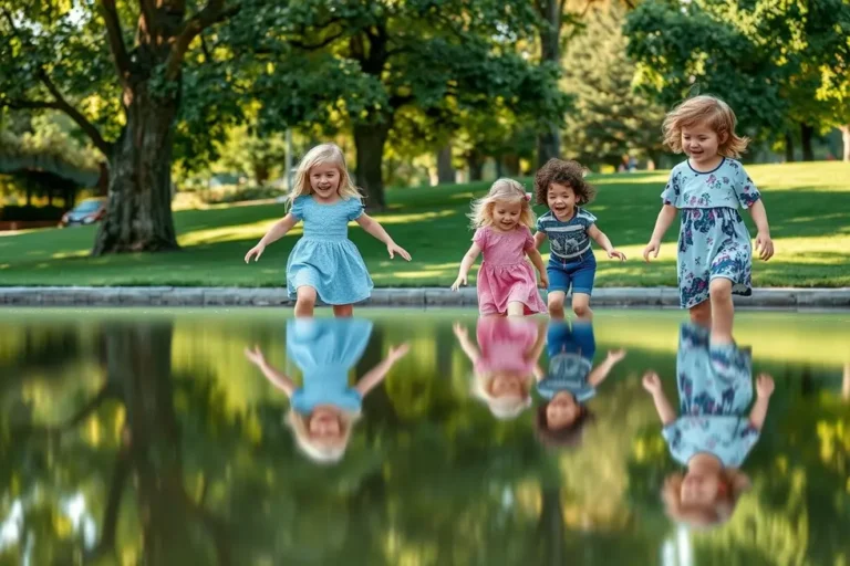 Crianças brincando felizes em um parque, representando a pureza da infância.