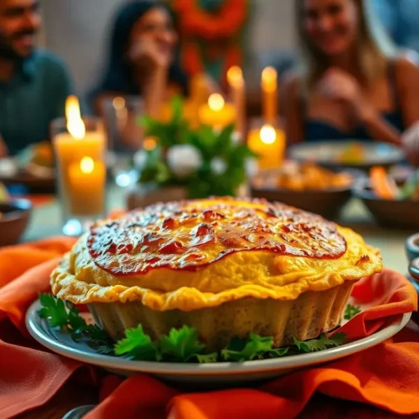Prato de escondidinho preparado e decorado, muito apetitoso.