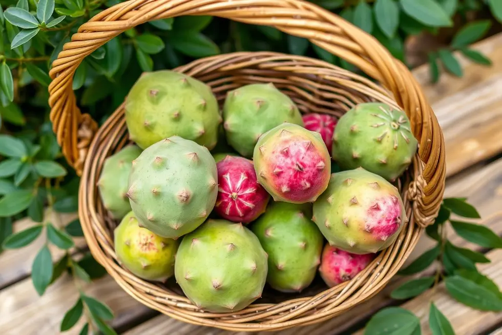 Descubra os Benefícios do Figo-da-Índia: 7 Dicas e Receitas para Sua Alimentação Saudável 8 Cesta com figos-da-índia frescos em uma mesa de madeira.