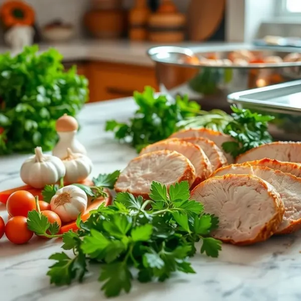 Ingredientes frescos e utensílios de cozinha prontos para preparar filé mignon suíno.