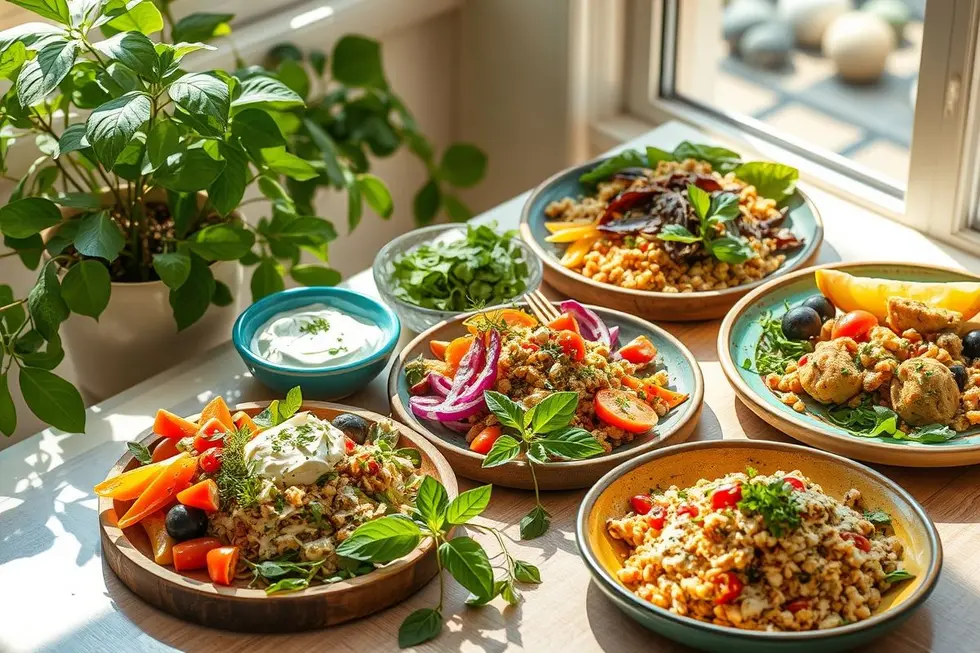 7 Receitas Saudáveis com Requeijão de Caju para Dias Práticos 8 Imagem vibrante de pratos com requeijão de caju, refletindo um estilo de vida saudável.