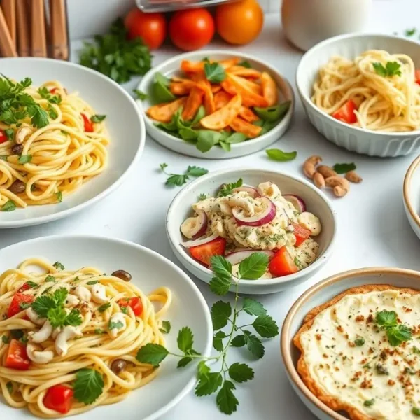 Ambiente de cozinha com pratos de requeijão de caju.