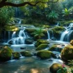 Uma bela paisagem de cascatas exóticas em ambiente natural.