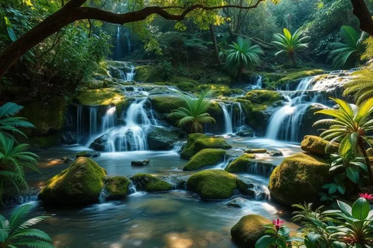 Uma bela paisagem de cascatas exóticas em ambiente natural.