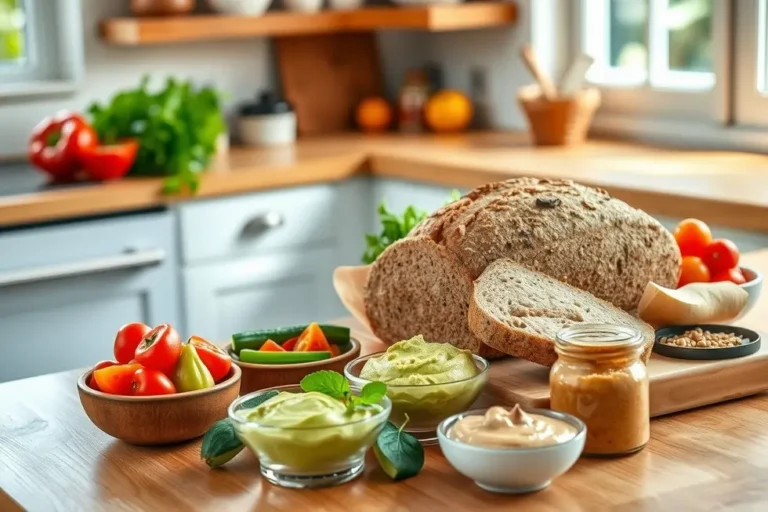 Cenário de cozinha alegre com ingredientes saudáveis.