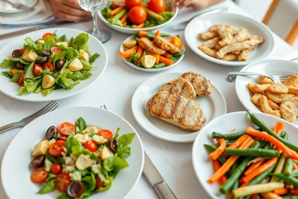 7 Receitas práticas e saudáveis para um jantar em 30 minutos 8 Mesa decorada com jantares saudáveis, pronta para ser servida