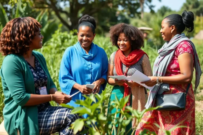 Reunião ao ar livre de mulheres empreendedoras sobre ESG.
