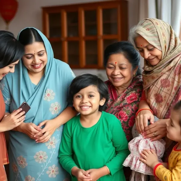 Uma familia reunida em uma celebração, refletindo a união e amor entre gerações.