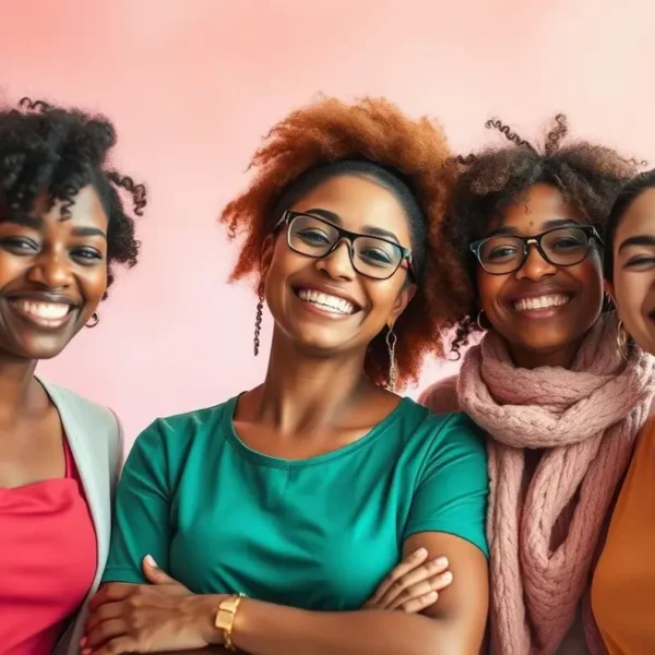 Grupo de mulheres unidas, simbolizando apoio na luta contra fibromialgia.