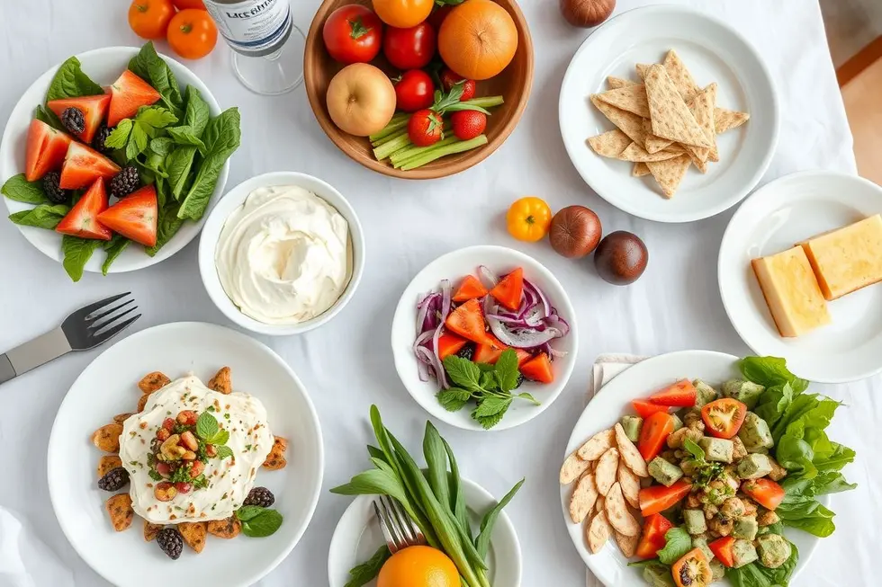 6 Receitas Deliciosas de Requeijão de Caju para uma Alimentação Saudável 8 Mesa composta com refeições saudáveis e requeijão de caju.