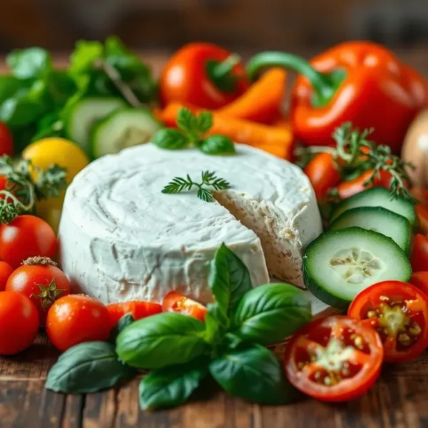 Requeijão de caju com vegetais frescos, representando uma alimentação saudável.