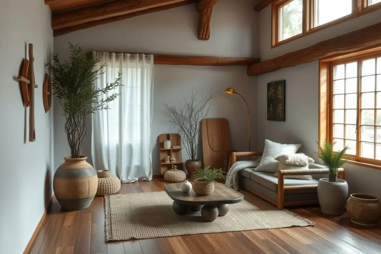 Ambiente sereno e rústico que mostra a essência do wabi-sabi.