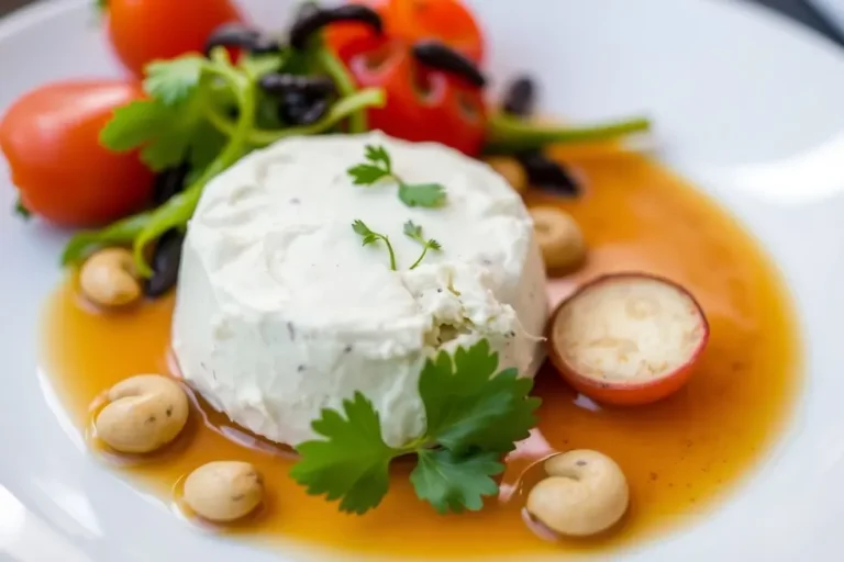 Prato saboroso com requeijão de caju e vegetais frescos.
