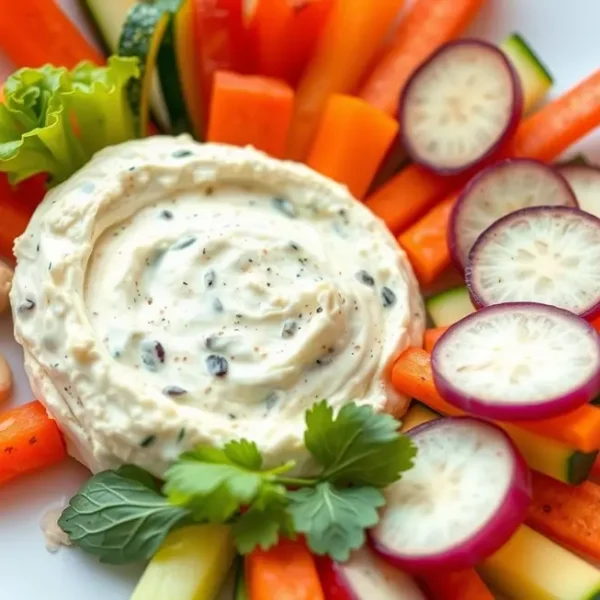 Prato colorido com requeijão de caju, ideal para inspirar uma alimentação saudável.