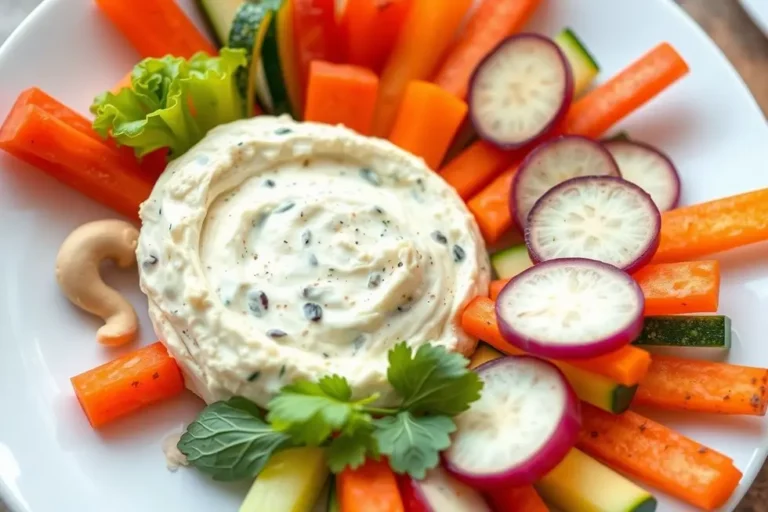 Prato colorido com requeijão de caju, ideal para inspirar uma alimentação saudável.