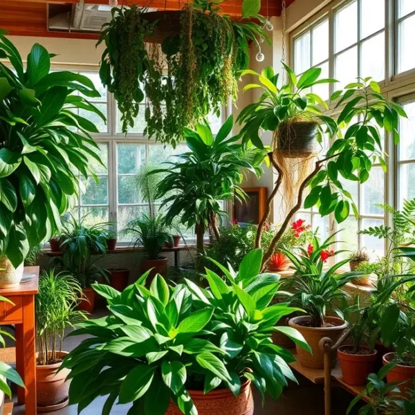 Jardim interno vibrante com Guaimbê e a beleza do cultivo de plantas.