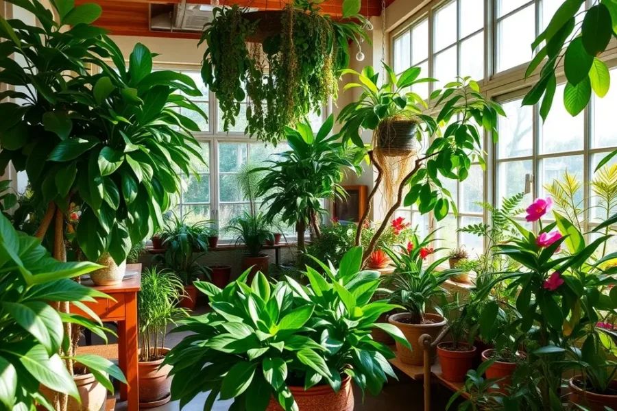 Jardim interno vibrante com Guaimbê e a beleza do cultivo de plantas.