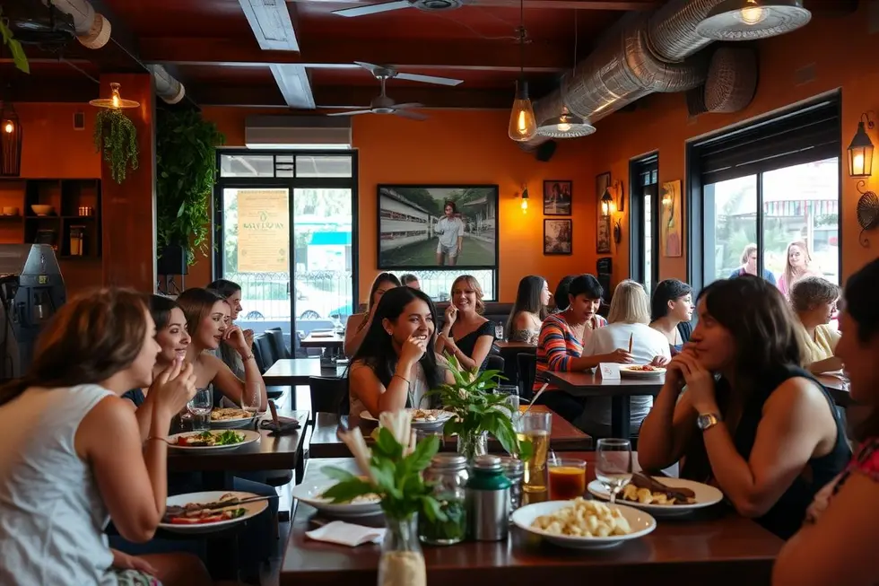 8 Restaurantes Incríveis em São Paulo para Mulheres que Buscam Inspiração e Lazer 8 Mulheres em um restaurante acolhedor em São Paulo, compartilhando momentos felizes.