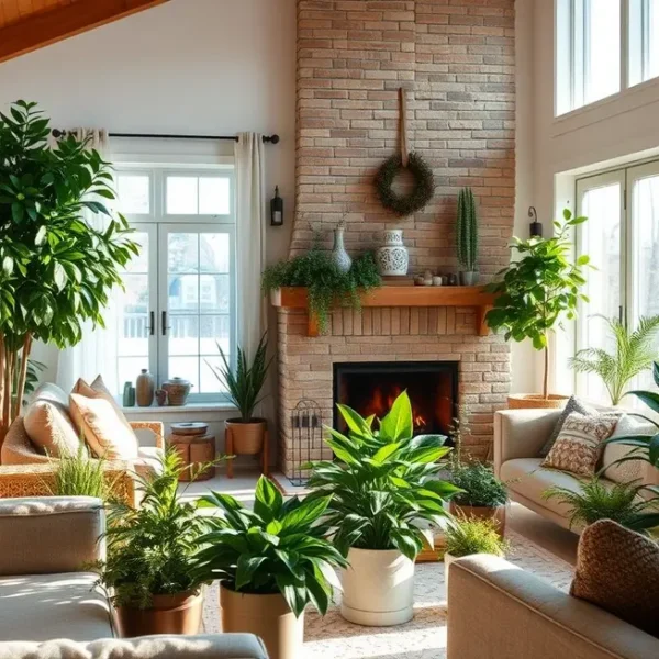 Um ambiente de casa aconchegante com plantas de inverno.