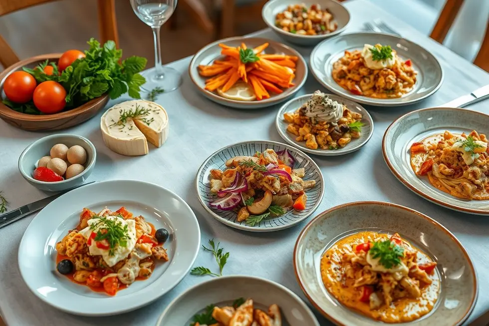 Descubra o Requeijão de Caju: 7 Delícias Veganas para Uma Dieta Saudável 8 Mesa decorada com pratos à base de requeijão de caju.