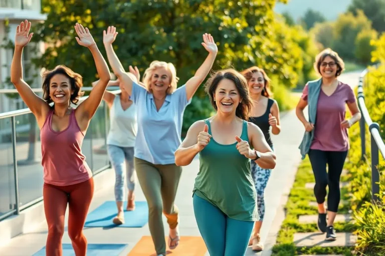 Grupo de mulheres praticando atividades saudáveis para o coração.