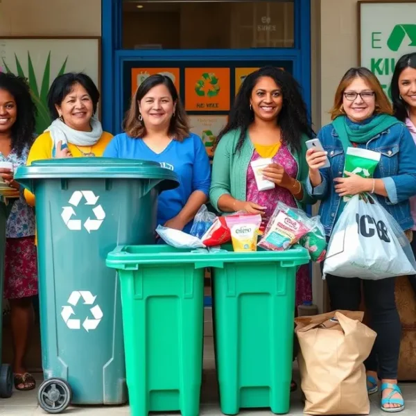 Imagem de mulheres praticando sustentabilidade e reciclagem.