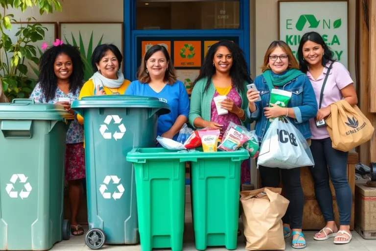 Imagem de mulheres praticando sustentabilidade e reciclagem.