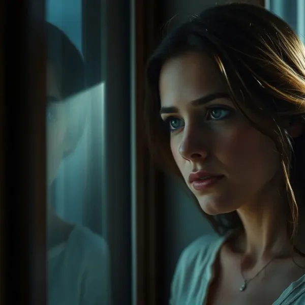 Mulher refletindo sobre sua jornada de saúde emocional.