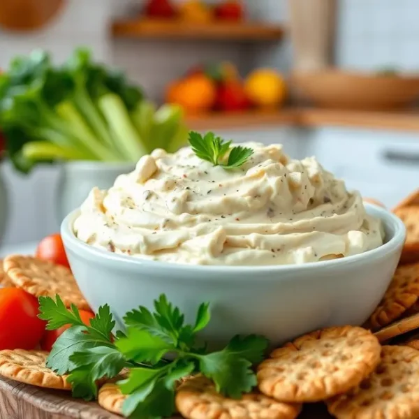 Cashew cream cheese served with fresh vegetables.