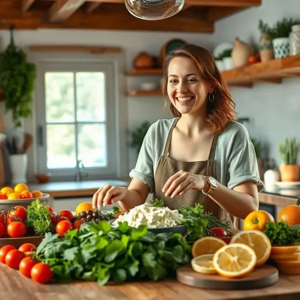 Cozinha aconchegante com mulher preparando requeijão de caju.