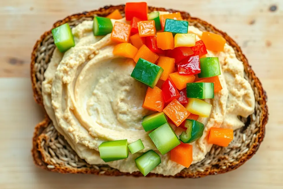Torrada de Pão Multigrãos com Hummus e Legumes