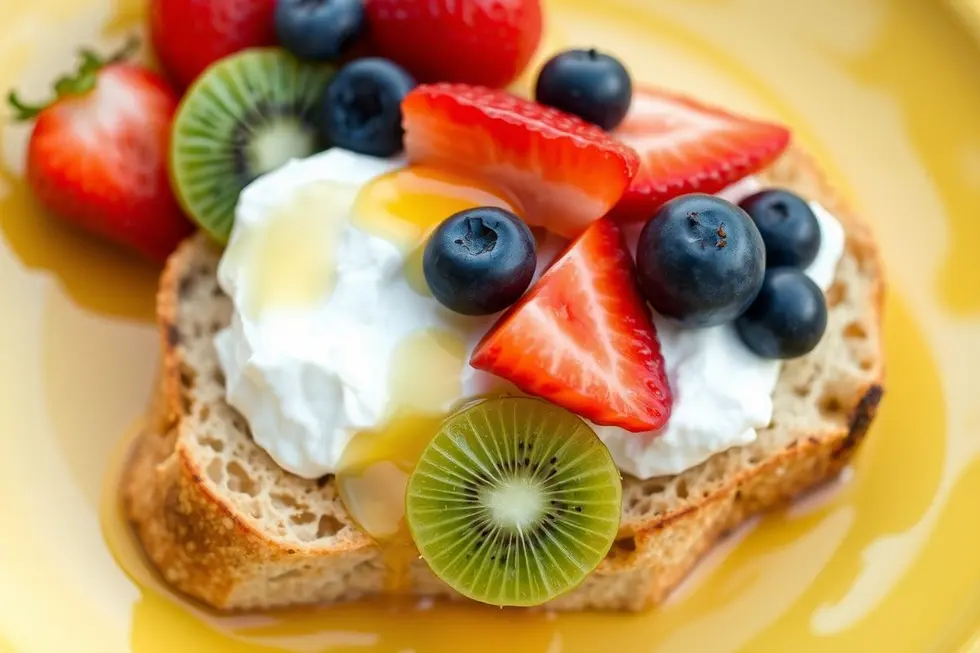 Torradas de Ricota com Mel e Frutas