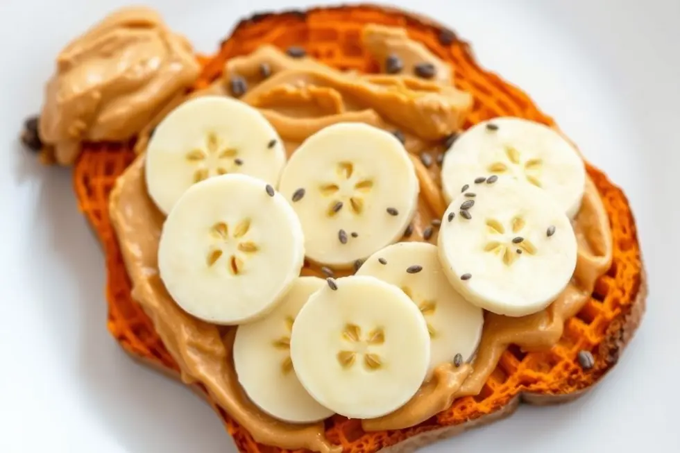 Torrada de Batata-Doce com Manteiga de Amendoim e Banana