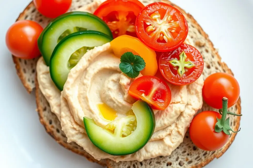 Torradas Integrais com Hummus e Vegetais