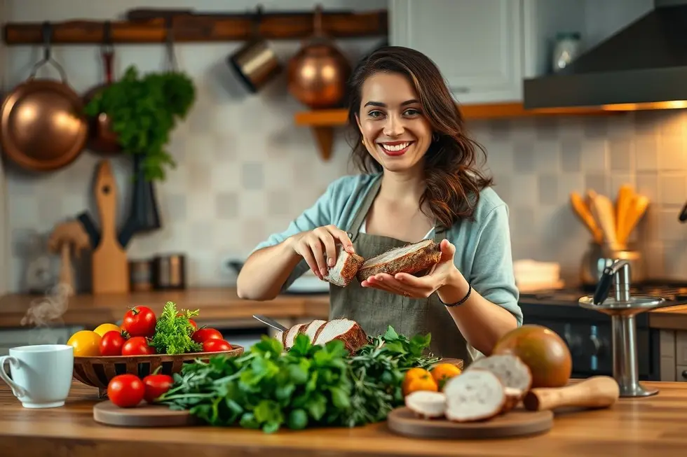 Filé Mignon Suíno: 5 Receitas Práticas e Irresistíveis para o Dia a Dia 8 Mulher cozinhando com alegria, destacando o filé mignon suíno.