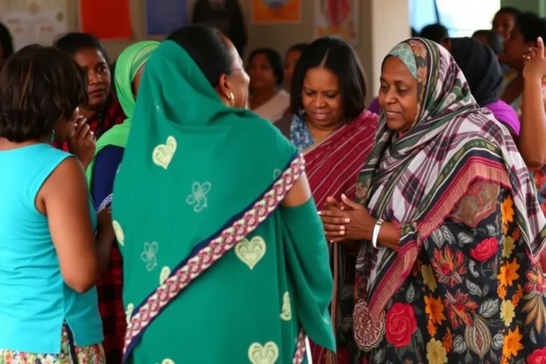 Grupo de mulheres se apoiando, simbolizando força e saúde comunitária.