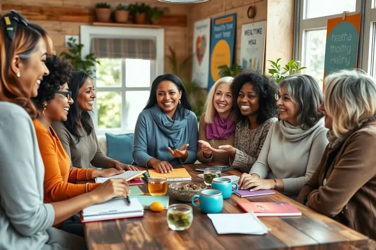 Grupo de mulheres discutindo saúde e prevenção