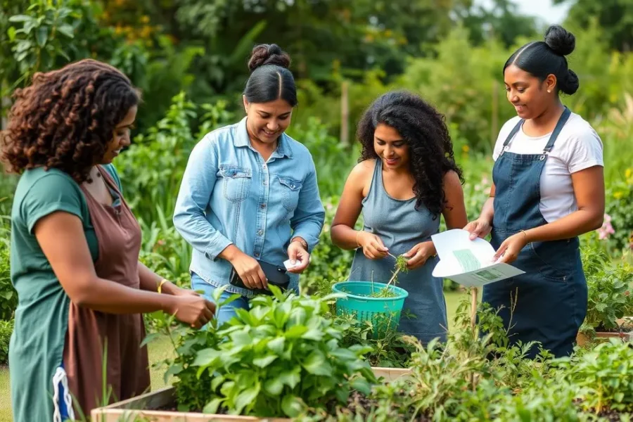 Mulheres praticando atividades sustentáveis e ecológicas