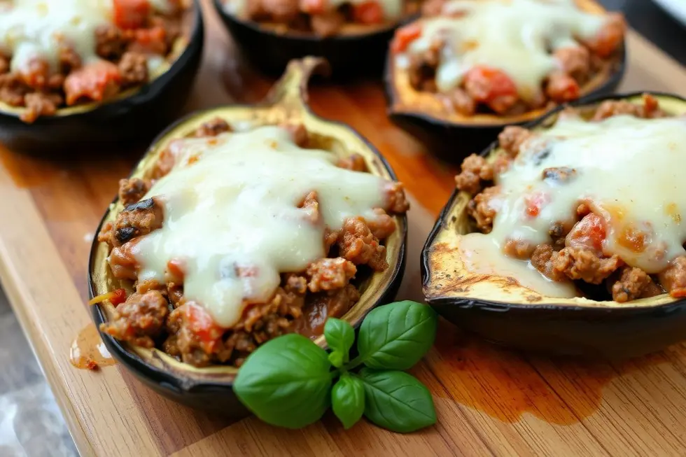Berinjela Recheada com Carne Moída e Queijo