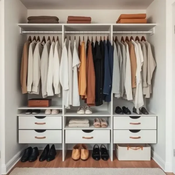 Imagem de um armário-cápsula bem organizado.