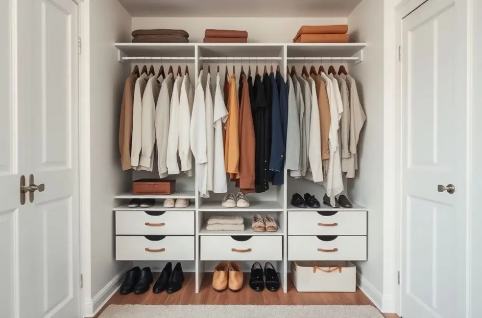 10 Passos para Criar o Armário-Cápsula Perfeito e Viver com Estilo 8 Imagem de um armário-cápsula bem organizado.