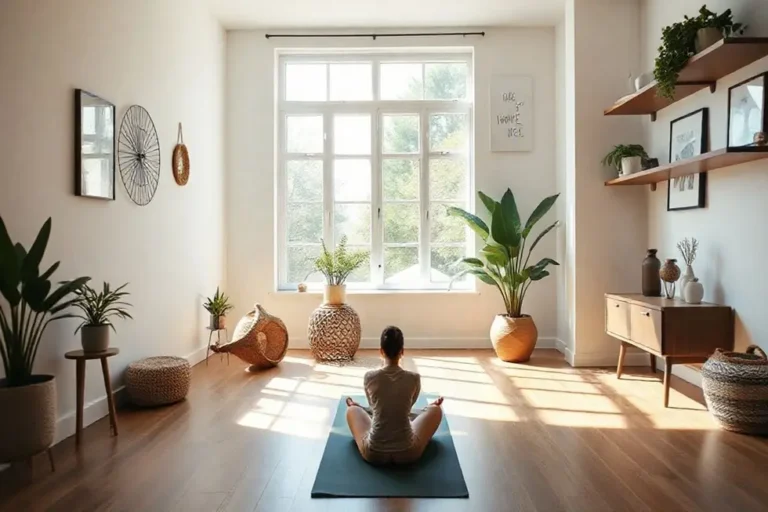 Espaço de exercícios em casa esperando por alguém para praticar.