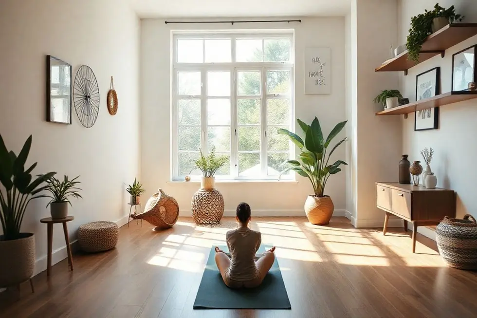 10 Exercícios em Casa Para Mulheres Iniciantes que Transformam o Bem-Estar 8 Espaço de exercícios em casa esperando por alguém para praticar.