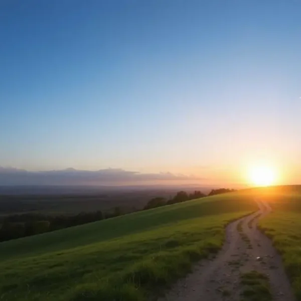 Paisagem serena com um amanhecer brilhante, simbolizando crescimento pessoal e esperança.