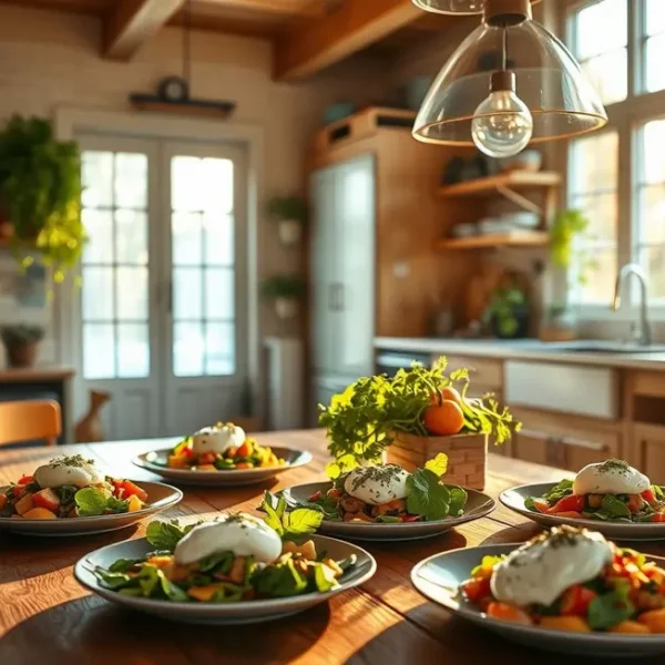 Ambiente de cozinha com pratos saudáveis