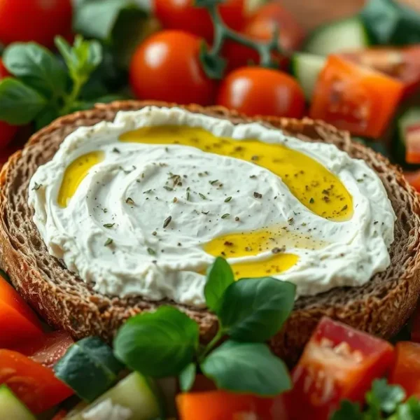 Detalhe de requeijão de caju sobre pão integral, destacando sua textura cremosa.