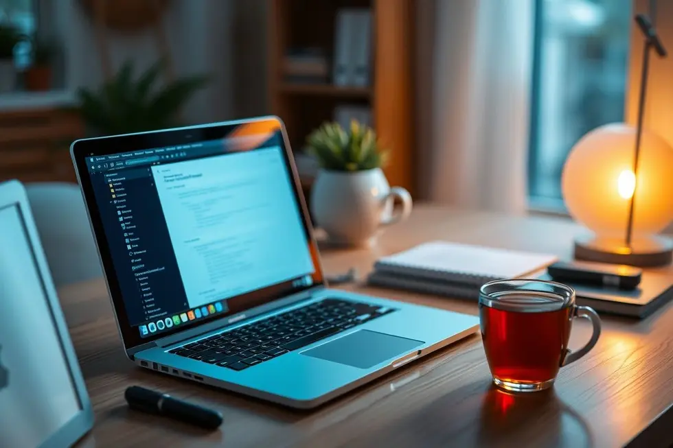 7 Estratégias Práticas para Aumentar sua Produtividade no Home Office 8 Ambiente de escritório em casa acolhedor e produtivo.